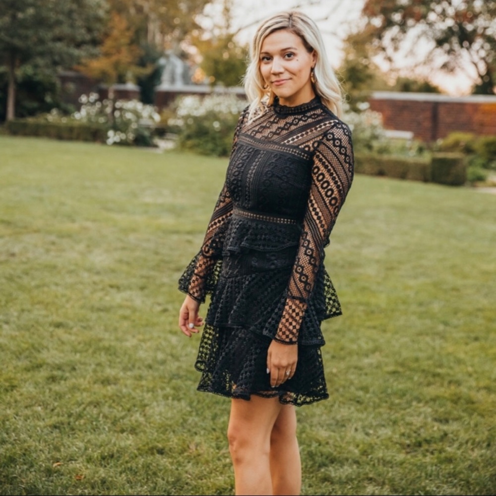 Black lace dress engagement bridal shower cocktail